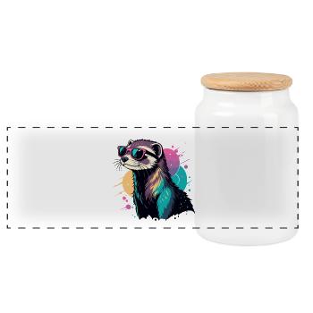 Furet Néon Lunettes Rosées - Boîte à biscuits avec couvercle en bois - blanc - Devant