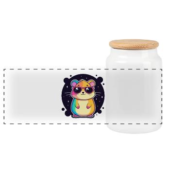 Regenbogenhamster mit Brille - Panorama Keksdose mit Holzdeckel - Weiß - Vorne