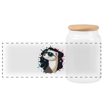 Summer otter blue glasses - Panoramic Cookie Jar with Wooden Lid - white - Front