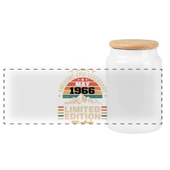 May 1966 - May 1966 - Panoramic Cookie Jar with Wooden Lid - white - Front