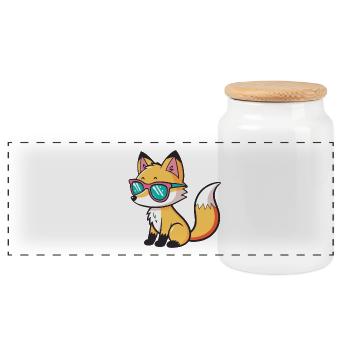 Renard Cartoon Lunettes Soleil - Boîte à biscuits avec couvercle en bois - blanc - Devant