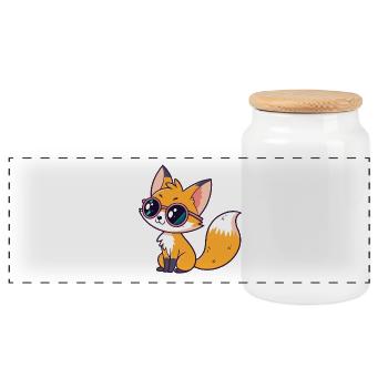 Fox Cub Glam Coole Brille - Panorama Keksdose mit Holzdeckel - Weiß - Vorne