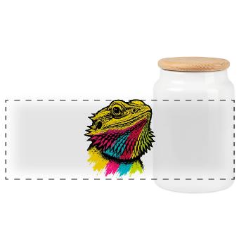 Bearded Dragon Pop Art Colorful Urban Style - Panoramic Cookie Jar with Wooden Lid - white - Front