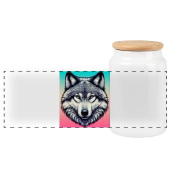 Wolf - Panoramic Cookie Jar with Wooden Lid - white - Front