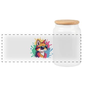 Fox Pop Art Bunte Brille - Panorama Keksdose mit Holzdeckel - Weiß - Vorne