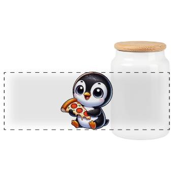 Süßer Pinguin Cartoon Pizza Liebe - Panorama Keksdose mit Holzdeckel - Weiß - Vorne