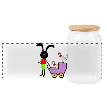 Rabbit Bunny Easter Chickens Kids - Panoramic Cookie Jar with Wooden Lid - white - Front