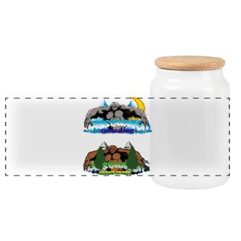 Sasquatch Peaks Winter and Summer Edition - Panoramic Cookie Jar with Wooden Lid - white - Front