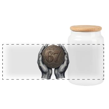 Vintage 67 Milestone Coin Design - Panoramic Cookie Jar with Wooden Lid - white - Front