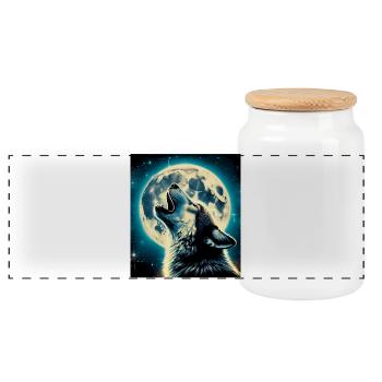 Wolf howls at the Full Moon - Panoramic Cookie Jar with Wooden Lid - white - Front