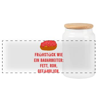Mett Frühstück Roh Bauarbeiter Spruch - Panorama Keksdose mit Holzdeckel - Weiß - Vorne