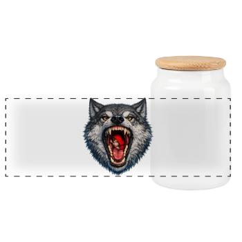 Wolf head with Little Red Riding Hood - Panoramic Cookie Jar with Wooden Lid - white - Front