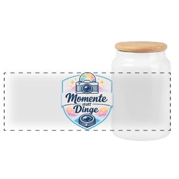 Momente statt Dinge Shirt - Panorama Keksdose mit Holzdeckel - Weiß - Vorne