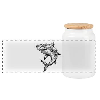 Shark Geometric - Modern Shark Sketch Design - Panoramic Cookie Jar with Wooden Lid - white - Front