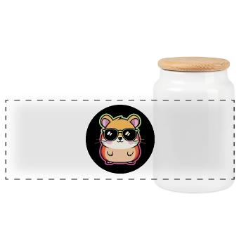 Hamster fashion lunettes soleil - Boîte à biscuits avec couvercle en bois - blanc - Devant