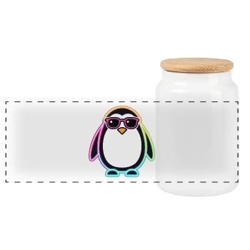 Penguin Neon Glasses - Panoramic Cookie Jar with Wooden Lid - white - Front