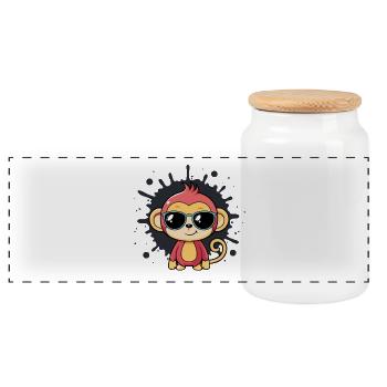 Singe chic splash lunettes noires - Boîte à biscuits avec couvercle en bois - blanc - Devant