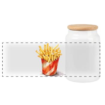 Watercolor French Fries Mug - Panoramic Cookie Jar with Wooden Lid - white - Front