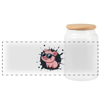 Cool pig in glasses on splash - Panoramic Cookie Jar with Wooden Lid - white - Front