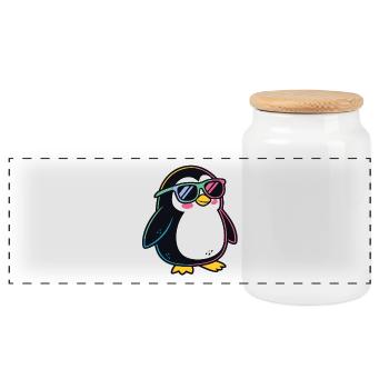 Penguin Rainbow Glasses - Panoramic Cookie Jar with Wooden Lid - white - Front