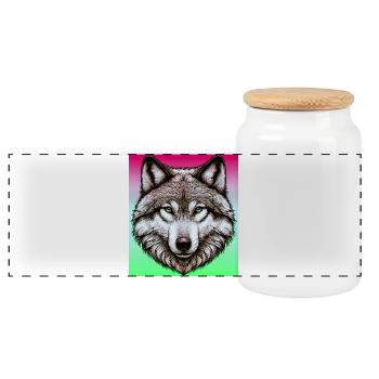 Wolf - Panoramic Cookie Jar with Wooden Lid - white - Front