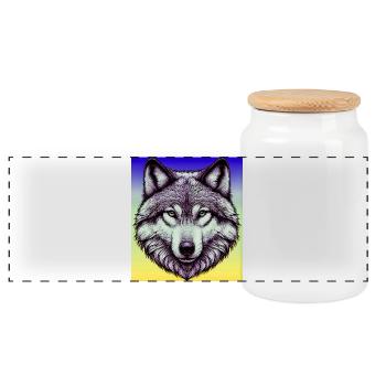 Wolf - Panorama Keksdose mit Holzdeckel - Weiß - Vorne
