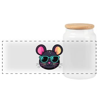 Mouse chic turquoise glasses - Panoramic Cookie Jar with Wooden Lid - white - Front