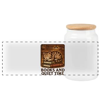 Chat endormi sur les livres - Boîte à biscuits avec couvercle en bois - blanc - Devant