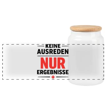 Keine Ausreden Nur Ergebnisse Statement Kraft - Panorama Keksdose mit Holzdeckel - Weiß - Vorne