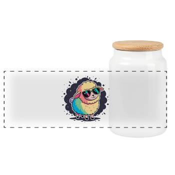 Sheep Rainbow Glasses - Panoramic Cookie Jar with Wooden Lid - white - Front