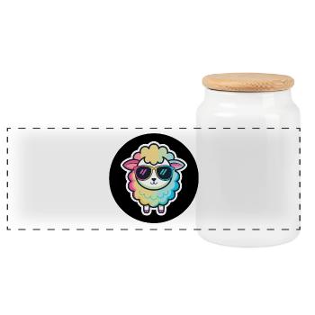 Schicke Regenbogen-Schafsbrille - Panorama Keksdose mit Holzdeckel - Weiß - Vorne