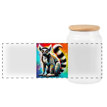 Lemur - Panoramic Cookie Jar with Wooden Lid - white - Front