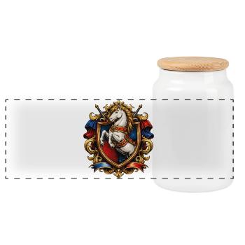 Blason du cheval dans un cadre doré - Boîte à biscuits avec couvercle en bois - blanc - Devant