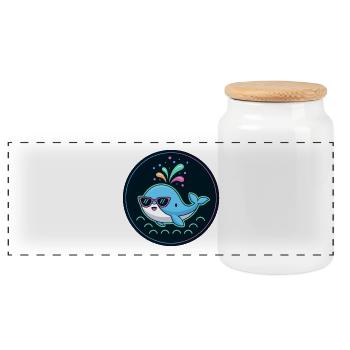 Neon whale with glasses - Panoramic Cookie Jar with Wooden Lid - white - Front