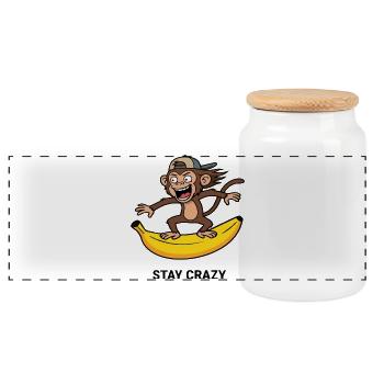 Bleib verrückt, lustige Affen-Surf-Bananen-Kunst - Panorama Keksdose mit Holzdeckel - Weiß - Vorne