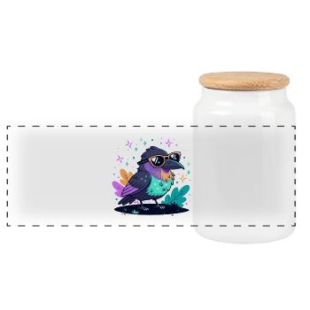 Corbeau coloré avec lunettes - Boîte à biscuits avec couvercle en bois - blanc - Devant