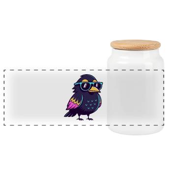 Solarblauer Hipster-Vogel - Panorama Keksdose mit Holzdeckel - Weiß - Vorne
