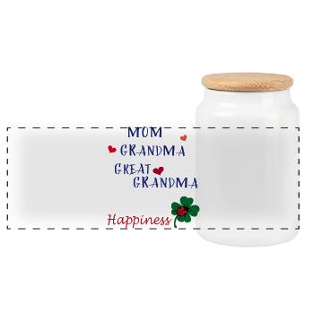Mom - Panoramic Cookie Jar with Wooden Lid - white - Front
