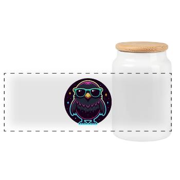 Neonschwarze Eule – auffällige Brille - Panorama Keksdose mit Holzdeckel - Weiß - Vorne