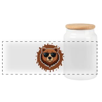Ourson lunettes soleil splash - Boîte à biscuits avec couvercle en bois - blanc - Devant