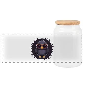 Cute bird in red glasses - Panoramic Cookie Jar with Wooden Lid - white - Front