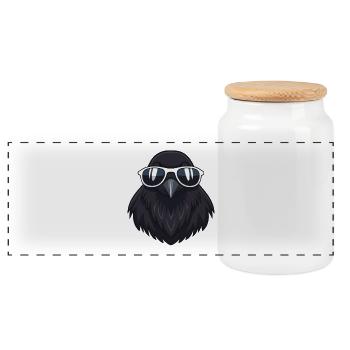 Raven Hipster Cool Glasses - Panoramic Cookie Jar with Wooden Lid - white - Front