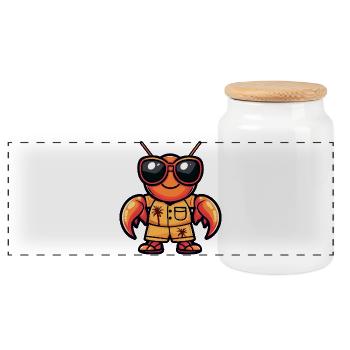 Lobster Crab Comic Holiday - Panoramic Cookie Jar with Wooden Lid - white - Front