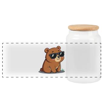 Süßer Teddybär Cartoon Schwarze Brille - Panorama Keksdose mit Holzdeckel - Weiß - Vorne