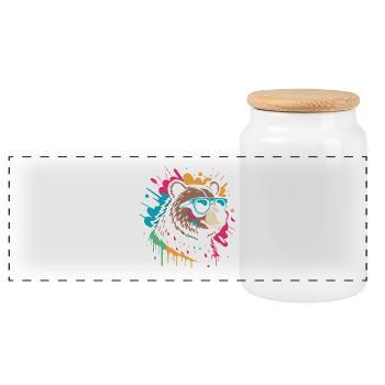 Ours Pop Art Éclat Coloré - Boîte à biscuits avec couvercle en bois - blanc - Devant