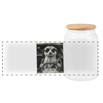 Meerkat Flashed - Panoramic Cookie Jar with Wooden Lid - white - Front