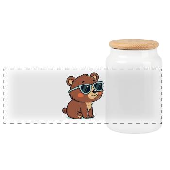 Cool Teddy Bear Blue Glasses - Panoramic Cookie Jar with Wooden Lid - white - Front