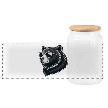 Bear in Graphic Sunglasses - Panoramic Cookie Jar with Wooden Lid - white - Front