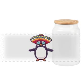 Penguin Comic Funny Sombrero - Panoramic Cookie Jar with Wooden Lid - white - Front