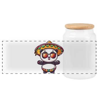 Panda Comic Lustig Sombrero - Panorama Keksdose mit Holzdeckel - Weiß - Vorne